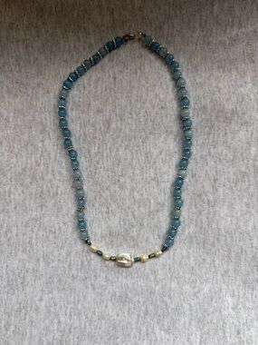 Blue Aquamarine/ Baroque Pearl Natural Stone  Necklace